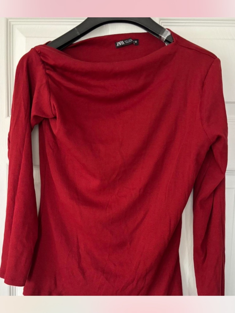 Zara Crimson Long Sleeve Boatneck Top